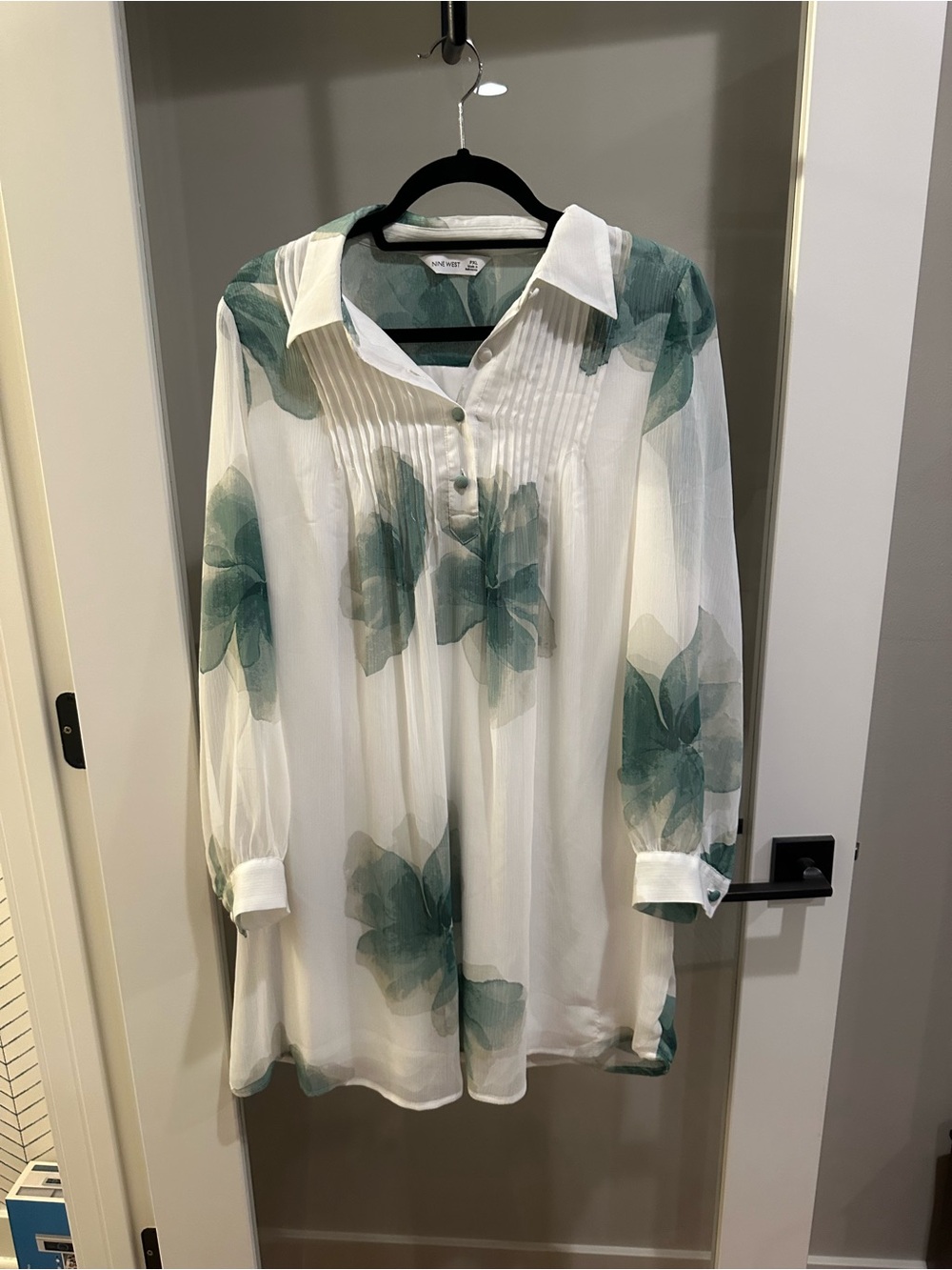 Nine West White with Green Floral Print Dress